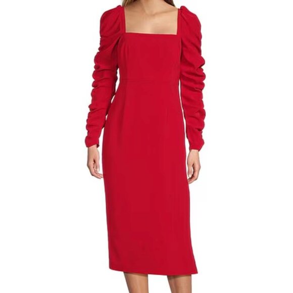 NWT Antonio Melani Francine square neck long ruched sleeve dress in cherry red - Picture 3 of 9